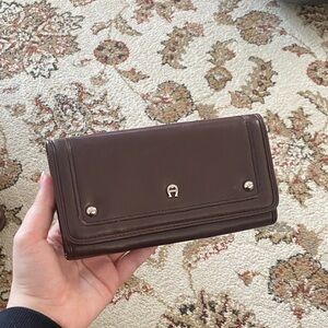 Aigner Wallet: Brown Leather with Silver Accents